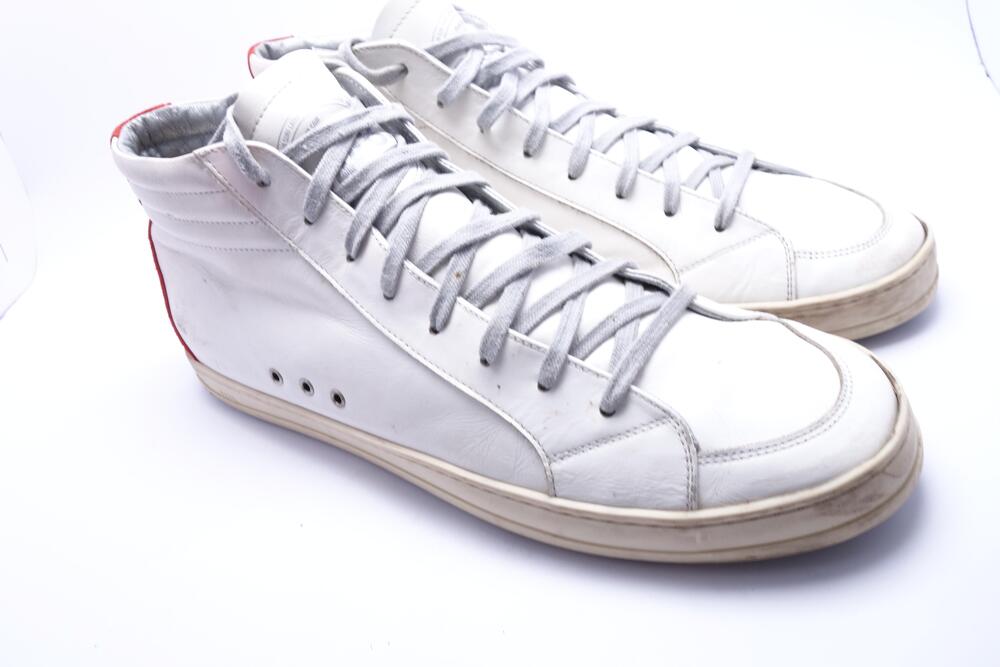 P448 Shoes Mens Size 13 White Leather High Top Zip Red Casual Sneakers Italy